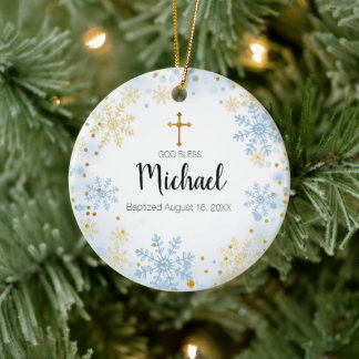 GLITZER Gold Snowflake Taufe Gott segne Keramik Ornament