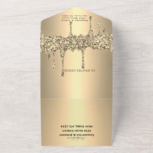 Glitzer Gold Sparkle UAWG Elegante All In One Einladung (Außenbereich)