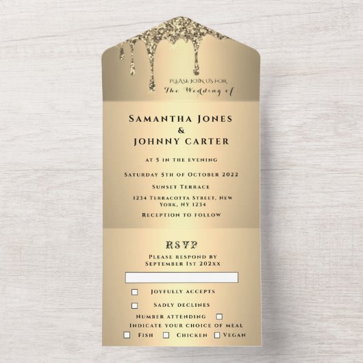 Glitzer Gold Sparkle UAWG Elegante All In One Einladung (Innen Boden)