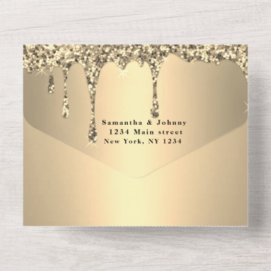 Glitzer Gold Sparkle UAWG Elegante All In One Einladung (Rückseite)