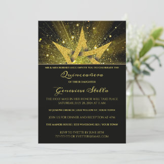 Glitzer Gold Star Quinceanera Einladung