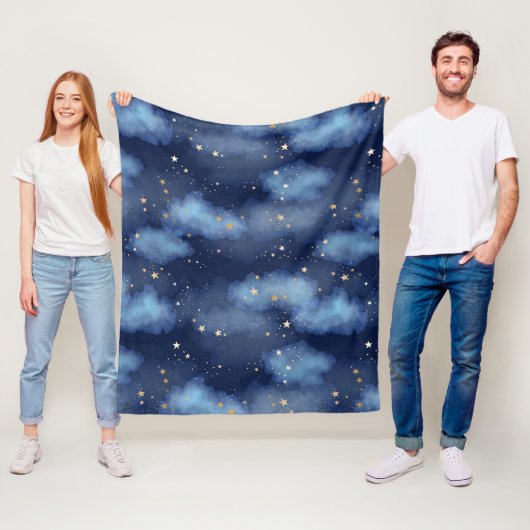 Glitzer Gold Stars Dark Blue Sky Muster Fleecedecke (Beispiel)