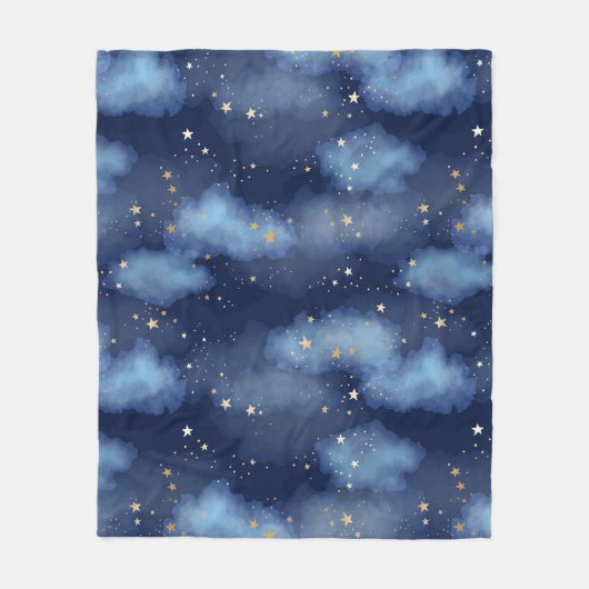 Glitzer Gold Stars Dark Blue Sky Muster Fleecedecke (Vorderseite)