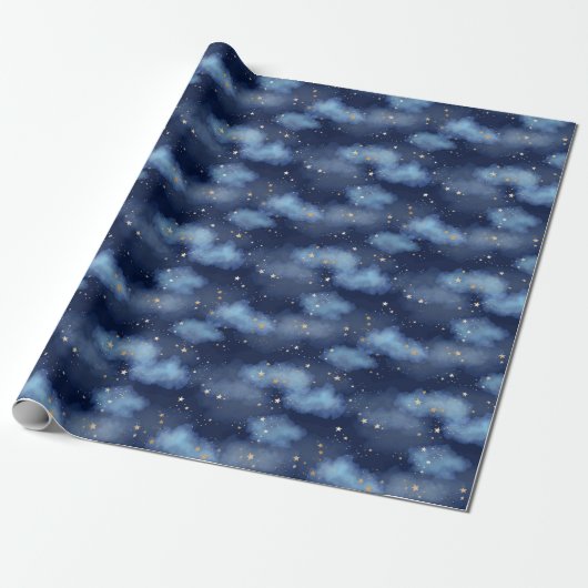 Glitzer Gold Stars Dark Blue Sky Muster Geschenkpapier (Ungerollt)