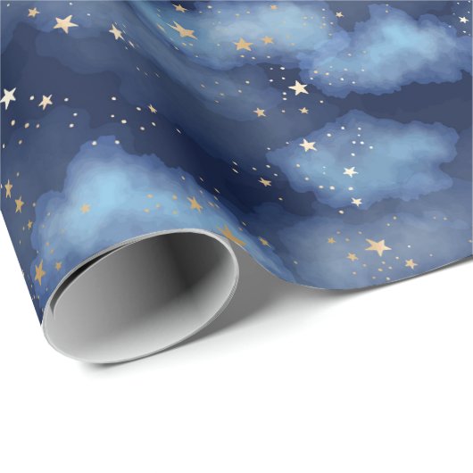 Glitzer Gold Stars Dark Blue Sky Muster Geschenkpapier (Rolleneckpunkt)