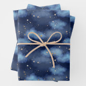 Glitzer Gold Stars Dark Blue Sky Muster Geschenkpapier Set (Beispiel)