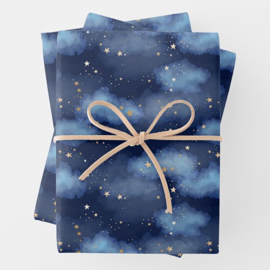 Glitzer Gold Stars Dark Blue Sky Muster Geschenkpapier Set (Beispiel)