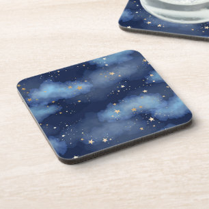 Glitzer Gold Stars Dark Blue Sky Muster Getränkeuntersetzer