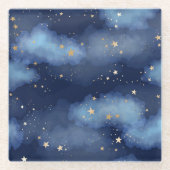 Glitzer Gold Stars Dark Blue Sky Muster Glasuntersetzer (Vorderseite)