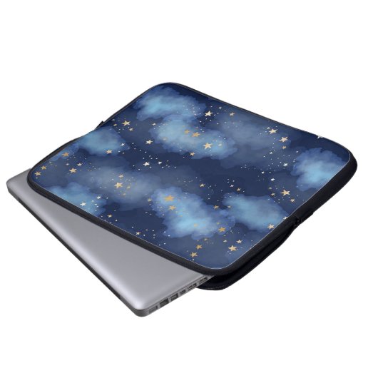 Glitzer Gold Stars Dark Blue Sky Muster Laptopschutzhülle (Vorne Knopf)