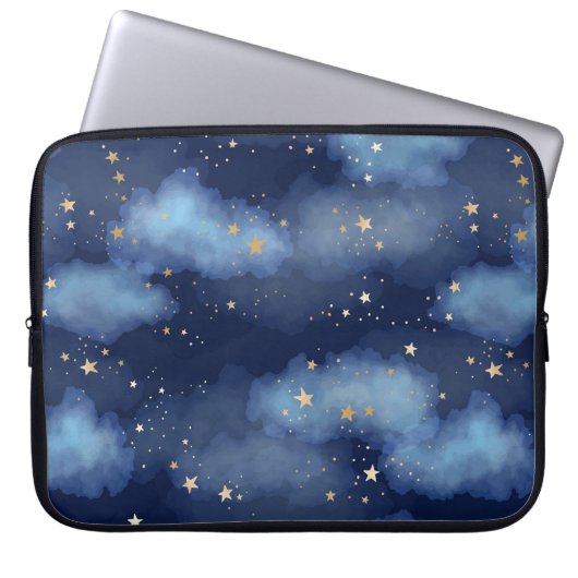 Glitzer Gold Stars Dark Blue Sky Muster Laptopschutzhülle (Vorderseite)