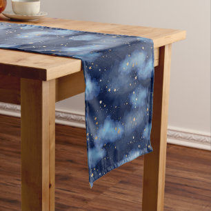 Glitzer Gold Stars Dark Blue Sky Muster Mittelgroßer Tischläufer