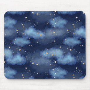 Glitzer Gold Stars Dark Blue Sky Muster Mousepad