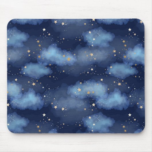 Glitzer Gold Stars Dark Blue Sky Muster Mousepad (Vorne)
