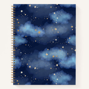 Glitzer Gold Stars Dark Blue Sky Muster Notizblock