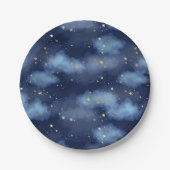 Glitzer Gold Stars Dark Blue Sky Muster Pappteller (Vorderseite)