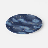 Glitzer Gold Stars Dark Blue Sky Muster Pappteller (Schrägansicht)