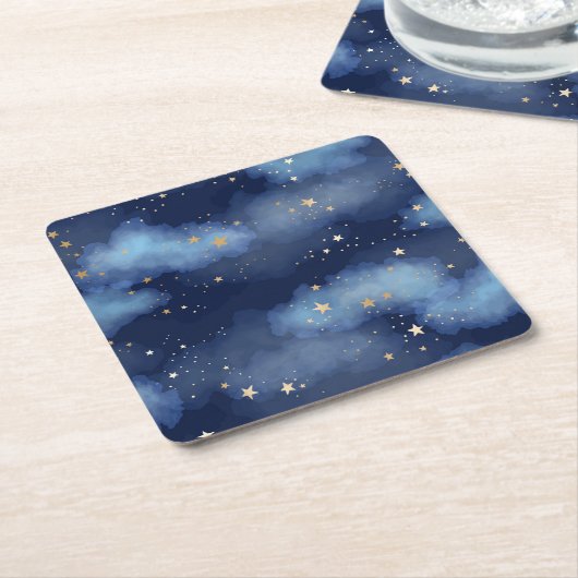 Glitzer Gold Stars Dark Blue Sky Muster Rechteckiger Pappuntersetzer (angewinkelt)