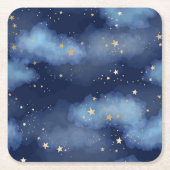 Glitzer Gold Stars Dark Blue Sky Muster Rechteckiger Pappuntersetzer (Vorderseite)