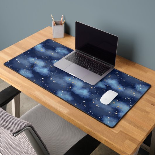Glitzer Gold Stars Dark Blue Sky Muster Schreibtischunterlage (Büro 2)