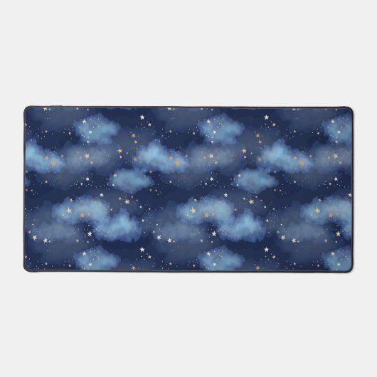 Glitzer Gold Stars Dark Blue Sky Muster Schreibtischunterlage (Vorderseite)