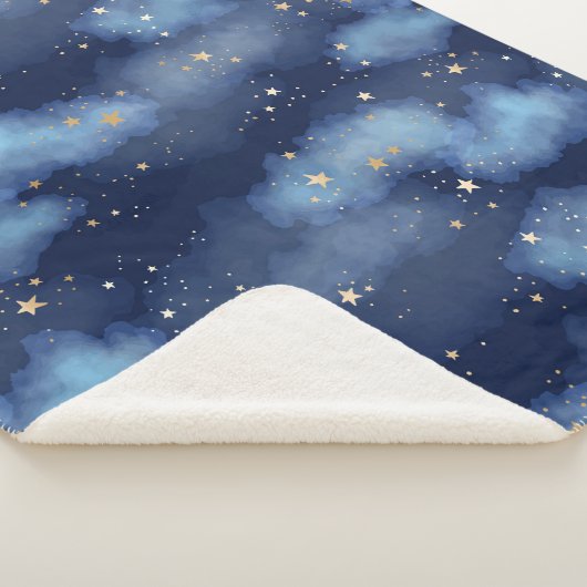 Glitzer Gold Stars Dark Blue Sky Muster Sherpadecke (3/4)