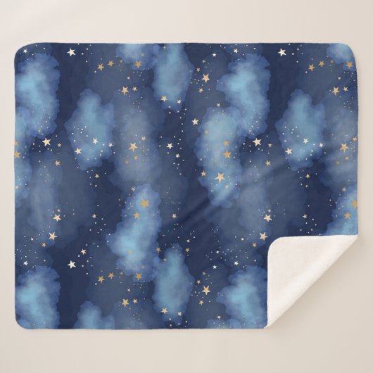 Glitzer Gold Stars Dark Blue Sky Muster Sherpadecke (Vorderseite (Horizontal))