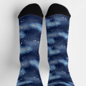 Glitzer Gold Stars Dark Blue Sky Muster Socken (Oben)