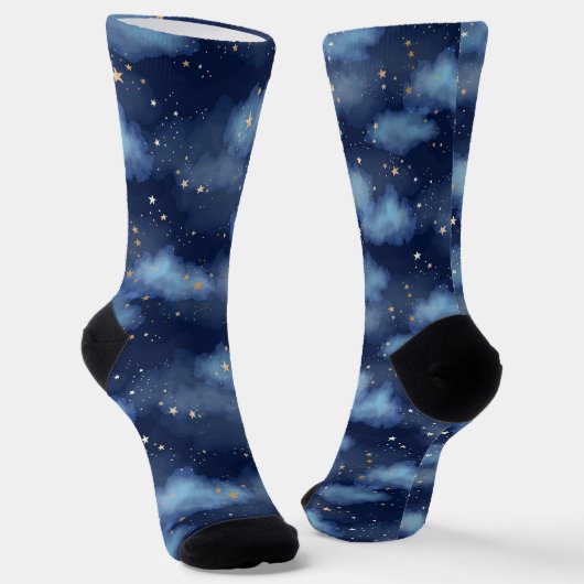 Glitzer Gold Stars Dark Blue Sky Muster Socken (Gewinkelt)