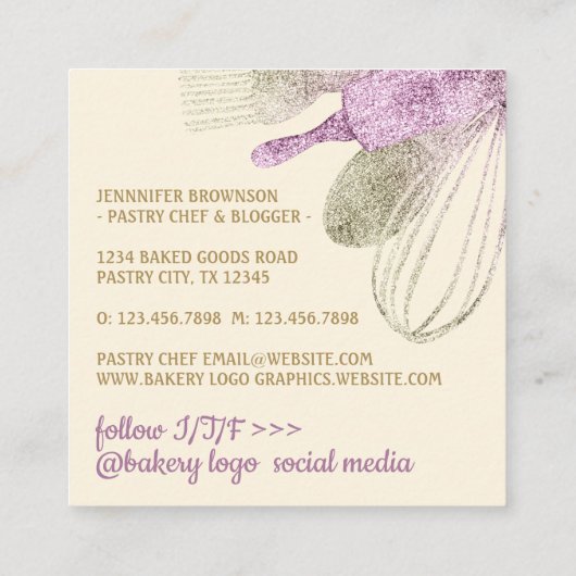 Glitzer Gold staubige Konditorei Backbäckerei Koch Quadratische Visitenkarte (Rückseite)