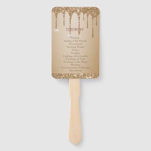 Glitzer Gold Tropfen Champagne Beige Hochzeitsprog Fächer (Rückseite)
