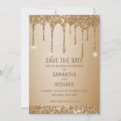 Glitzer Gold Tropfen Champagne Beige Save The Date (Vorderseite)