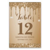 Glitzer Gold Tropfen Champagne Beige Tischnummer (Vorderseite)