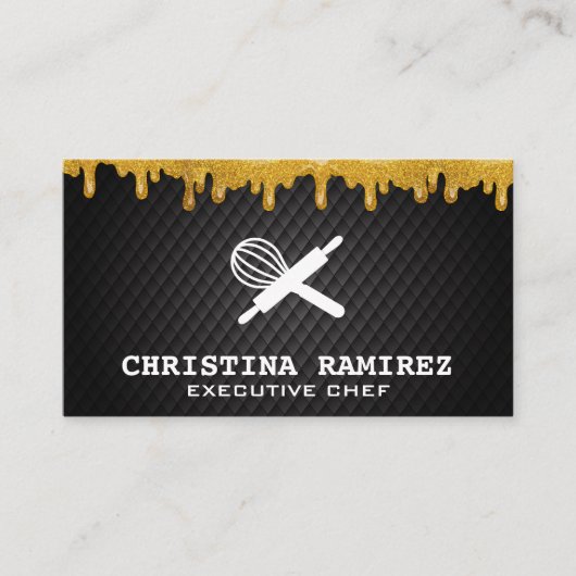 Glitzer Gold Tropfen | Whisk und Rolling Button Visitenkarte (Vorderseite)