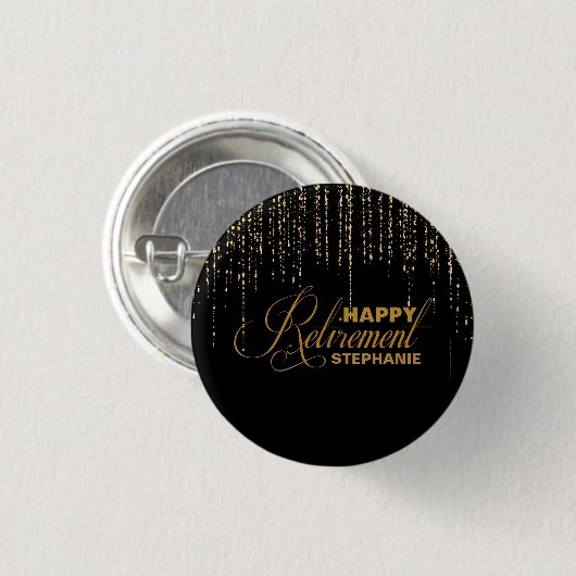 Glitzer, Gold u. schwarzes Ruhestands-Gastgeschenk Button (Vorne & Hinten)