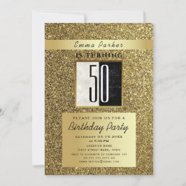 Glitzer Gold und Black 50. Geburtstag Einladung
