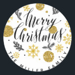Glitzer Gold und Black Christmas Stickers<br><div class="desc">Glitzer Gold und Schwarz Weihnachtsaufkleber</div>