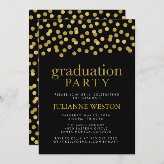 Glitzer Gold und Black Confetti Graduation Party Einladung (Vorne/Hinten)