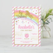 Glitzer Gold Unicorn 1. Geburtstag Einladung Girl (Stehend Vorderseite)