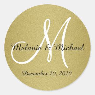Glitzer Gold Wedding Custom Monogram Stickers