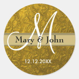 Glitzer Gold Wedding Monogram Siegel Runder Aufkleber