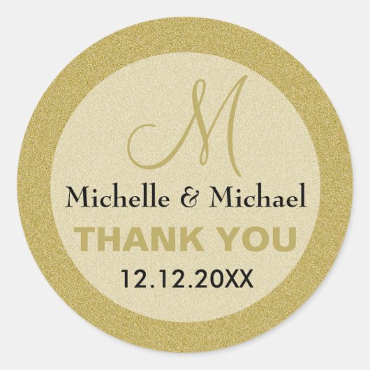 Glitzer Gold Wedding Vielen Dank Custom Monogram Runder Aufkleber (Vorderseite)