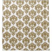 Glitzer Gold & White Damask Modernes Design Duschvorhang (Vorderseite)