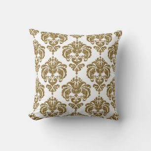 Glitzer Gold & White Damask Modernes Design Kissen