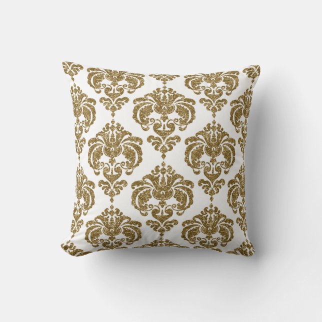 Glitzer Gold & White Damask Modernes Design Kissen (Vorderseite)