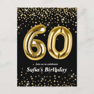 Glitzer Goldballon für 60. Geburtstagsparty Postkarte