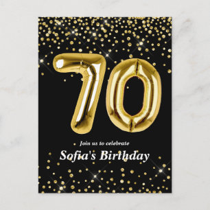 Glitzer Goldballon für 70. Geburtstagsparty Postkarte