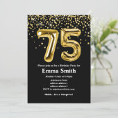Glitzer Goldballon für 75. Geburtstagsparty Einladung (Stehend Vorderseite)