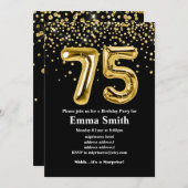 Glitzer Goldballon für 75. Geburtstagsparty Einladung (Vorne/Hinten)