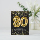 Glitzer Goldballon für 80. Geburtstagsparty Postkarte (Stehend Vorderseite)